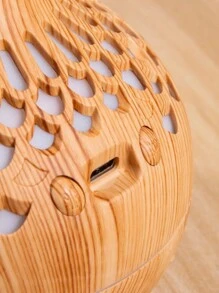 Flower Shaped Humidifier, Light Wood Grain Finish, Mini Size, Usb Powered, Quiet, 7 Colors, Air Purifying, For Home Office Desk