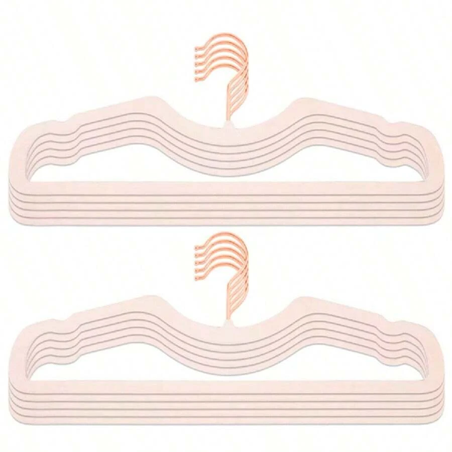8pcs Short Neck Velvet Hangers With Non-slip & Space Saving Design, Perfect For Small/apartment Closets - Pink - View 1