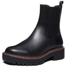 Women's Chelsea Ankle Boots Platform Slip On Chunky Heel Lug Sole Leather Booties - 黑色 - 查看 1