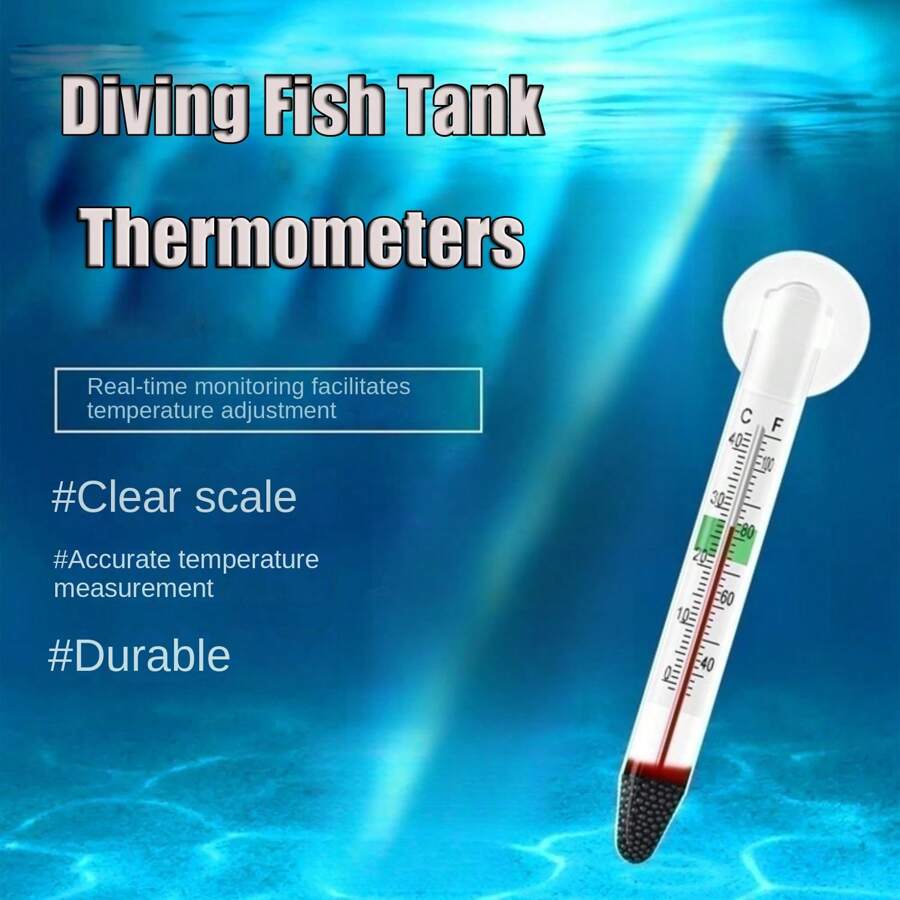 1pc Suction Cup Style Fish Tank Thermometer/Turtle Tank Thermometer/Little Fat Thermometer For Measuring Water Temperature - Clear - View 1