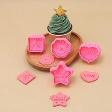 4pcs Pink Wedding Cookie Cutters, 3d Press Spring Mold, Heart/lace/pentagram, Chocolate Cookie Print Mold, Fondant Clay, Cake Baking Tools, Diy Kitchen Accessories - Yellow - View 4