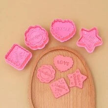 4pcs Pink Wedding Cookie Cutters, 3d Press Spring Mold, Heart/lace/pentagram, Chocolate Cookie Print Mold, Fondant Clay, Cake Baking Tools, Diy Kitchen Accessories - Yellow - View 10