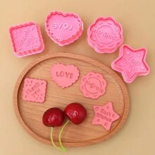 4pcs Pink Wedding Cookie Cutters, 3d Press Spring Mold, Heart/lace/pentagram, Chocolate Cookie Print Mold, Fondant Clay, Cake Baking Tools, Diy Kitchen Accessories - Yellow - View 1