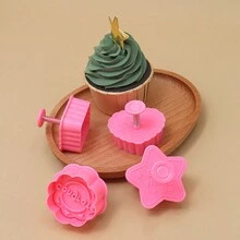 4pcs Pink Wedding Cookie Cutters, 3d Press Spring Mold, Heart/lace/pentagram, Chocolate Cookie Print Mold, Fondant Clay, Cake Baking Tools, Diy Kitchen Accessories - Yellow - View 6