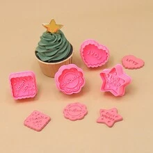 4pcs Pink Wedding Cookie Cutters, 3d Press Spring Mold, Heart/lace/pentagram, Chocolate Cookie Print Mold, Fondant Clay, Cake Baking Tools, Diy Kitchen Accessories - Yellow - View 5