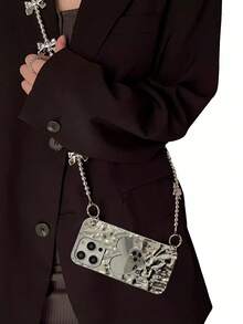 Mạ bạc Gấp lại Gương Tim & Bowknot & Kết cườm Túi đeo chéo Ốp lưng & bao da điện thoại Tương thích với iPhone 13/15 Loạt Gương Loại vỏ - Bạc - Xem 5