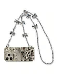 Mạ bạc Gấp lại Gương Tim & Bowknot & Kết cườm Túi đeo chéo Ốp lưng & bao da điện thoại Tương thích với iPhone 13/15 Loạt Gương Loại vỏ - Bạc - Xem 1