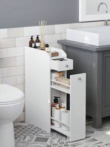 Badezimmerschrank klein, Badschrank schmal, Kleiner Schrank für Toilettenpapier, Toilettenschrank mit Schubladen, Aufbewahrungsschrank stehend, für kleine Räume, weiß BBCDE847P31 - Weiss - Übersicht 1