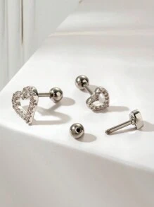 Toppiercing 1 件简约时尚迷你心形设计软骨穿孔耳钉，配不锈钢和微镶嵌水钻，情人节、妈妈、母亲、母亲节、礼物 - 銀色 - 查看 9