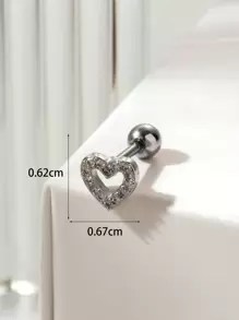 Toppiercing 1 件简约时尚迷你心形设计软骨穿孔耳钉，配不锈钢和微镶嵌水钻，情人节、妈妈、母亲、母亲节、礼物 - 銀色 - 查看 3