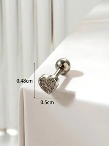 Toppiercing 1 件简约时尚迷你心形设计软骨穿孔耳钉，配不锈钢和微镶嵌水钻，情人节、妈妈、母亲、母亲节、礼物 - 銀色 - 查看 2
