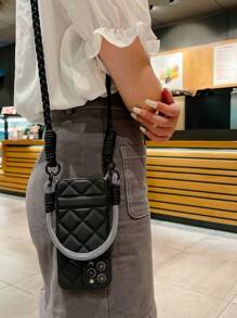 A Black Checkered Tpu Soft Shell Anti-fall + Black Long Diagonal Cross-string Mobile Phone Case Protective Cover - Black - View 4