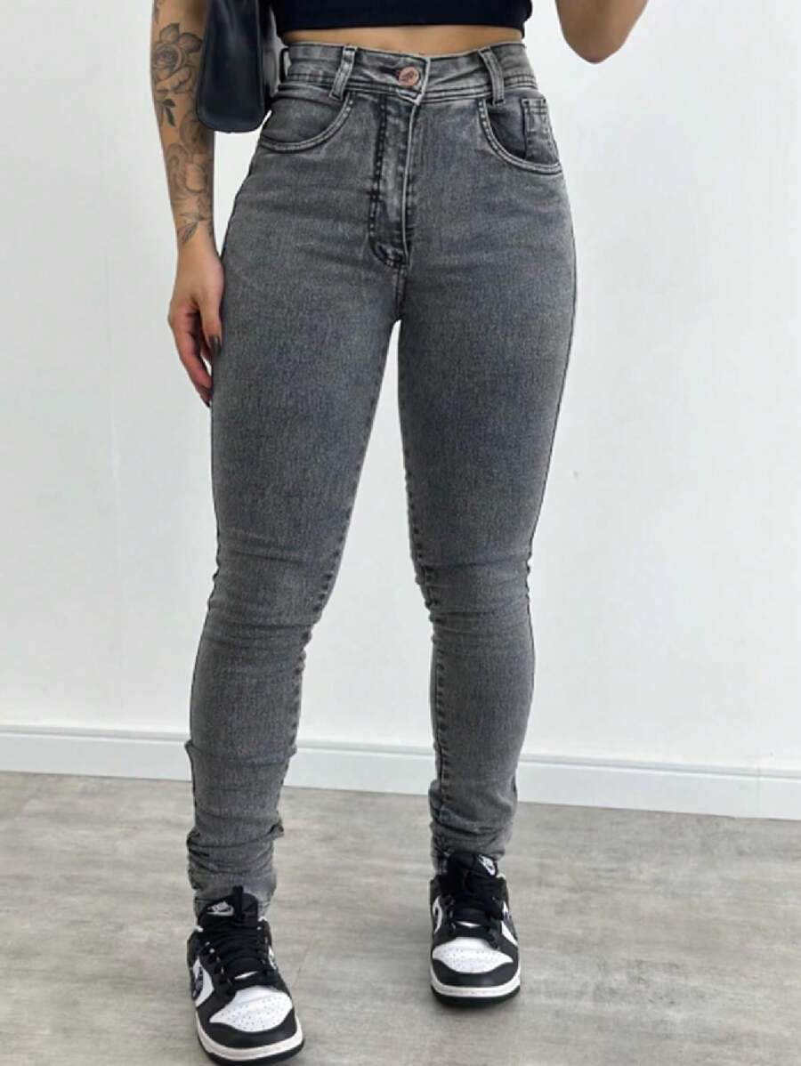Women Jeans - 灰色 - 查看 1