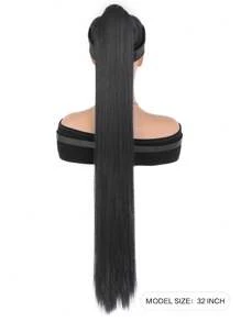 Synthetic Long Straight Black Ponytail Extension Clip in Ponytail Extension Wrap Around Long Straight Hook-and-loop Fastener Pony Tail Hair - Black - View 4