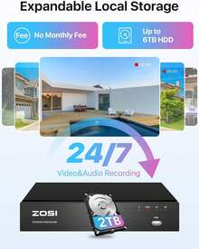 ZOSI 8CH 4K PoE NVR Home Security Camera System With 2TB HDD, 4pcs 5MP Outdoor PoE IP Cameras, 120ft Night Vision, Motion Detection, Remote Access - 黑與白 - 查看 5