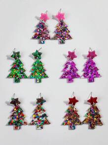 1套5對聖誕樹形狀亞克力閃粉耳環和項鍊吊墜套裝,女性專用 - 彩色的 - 查看 1
