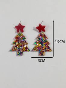 1套5對聖誕樹形狀亞克力閃粉耳環和項鍊吊墜套裝,女性專用 - 彩色的 - 查看 8