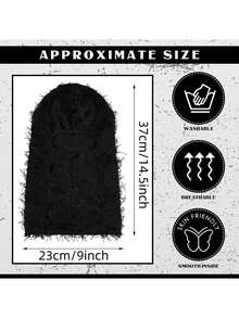 1 件裝男士黑色保暖防風時尚破洞拉瓦滑雪面罩毛絨流蘇無簷小便帽針織帽,冬季戶外活動和日常穿著 - 黑色 - 查看 4