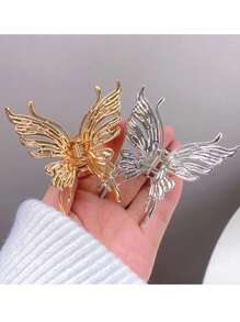 1pc Ladies' Minimalist Style Butterfly Design Metal Hair Grip With Strong Holding Silver Clasp For Back Head - Silver - View 6
