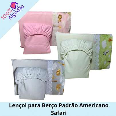 JOGO DE LENÇOL PARA BERÇO PADRÃO AMERICANO 100% ALGODÃO 2 peças SAFARI