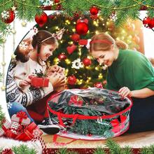 透明花環收納袋聖誕花環,花環收納袋,30英寸透明聖誕花環收納盒,帶拉鍊窗戶,雙拉鍊和手柄,適用於聖誕用途 - 紅色 - 查看 4