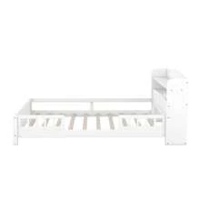 Full Bed Frame with Built-in LED Light, Storage Headboard and Guardrail, Wood Platform Bed Frames with Headboard for Boy Girl Kids,No Box Spring Needed - 白色 - 查看 5