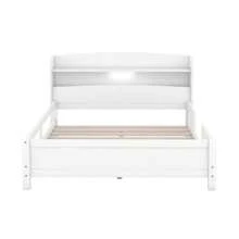 Full Bed Frame with Built-in LED Light, Storage Headboard and Guardrail, Wood Platform Bed Frames with Headboard for Boy Girl Kids,No Box Spring Needed - 白色 - 查看 4