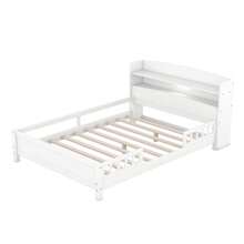 Full Bed Frame with Built-in LED Light, Storage Headboard and Guardrail, Wood Platform Bed Frames with Headboard for Boy Girl Kids,No Box Spring Needed - 白色 - 查看 3