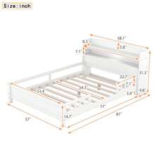 Full Bed Frame with Built-in LED Light, Storage Headboard and Guardrail, Wood Platform Bed Frames with Headboard for Boy Girl Kids,No Box Spring Needed - 白色 - 查看 7