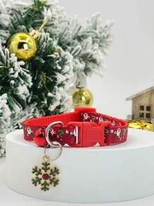 1pc Exquisite Red Pet Collar With Pendant - Red - View 1