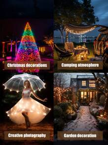 105ft/300 LED Solar Powered Outdoor String Lights, 8 Lighting Modes, Outdoor IP67 Waterproof, 3 Color Options, Ideal For Xmas Tree Decorations, Holidays, Christmas, New Year, Outdoor Camping, Municipal Road Decoration