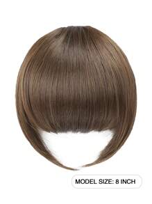 棕色高溫合成髮結短髮假髮夾帶太陽穴的瀏海,自然平整的瀏海,日常佩戴的瀏海假髮 (棕色) - Dark Brown - 查看 5