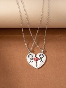 2入組迷人時尚多用途搪瓷幾何吊墜項鍊 - 銀色 - 查看 4