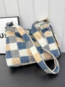 女士肩袋斜挎包聖誕節柔軟毛絨包時尚款調節帶適用於秋冬貝殼包媽媽包適用於大學生和女性新手及白領