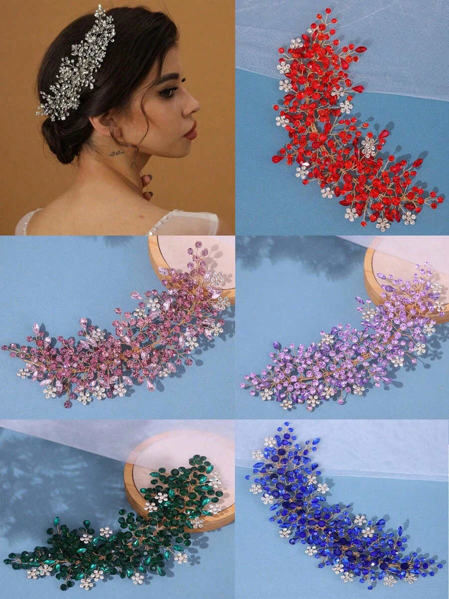 1pc Bride's Green Rhinestone Crystal Headband, Versatile European And American Style Hair Band For Wedding, Party, Evening Events Royal - Green - View 1