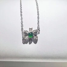 女士寶石鑲嵌吊墜鎖骨鏈飾品,天然冰種翡翠項鍊