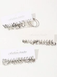 36件套仿珍珠装饰耳环，48件套多元素金属耳环套装，优雅珠宝礼品，女士生日礼物 - 銀色 - 查看 3