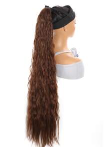 Banda De Pelo Sintético De 36 Pulgadas, Clip De Cola De Caballo Ondulado De Maíz Largo Y Rizado Con Envoltura De Extensión De Cabello Marrón - Light Brown - Ver 5