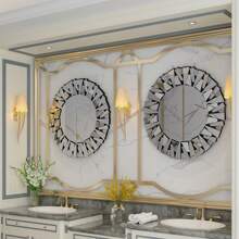 UNHO 80cm Spiegel Rund Dekorative Wandspiegel mit Metall Haken HD Silber Glas Badspiegel für Badezimmer Waschtisch Wohnzimmer Schlafzimmer Eingang Wanddekoration - Silber - Übersicht 8