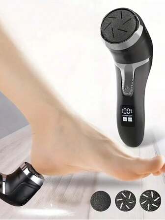 Rechargeable Electric Callus Remover (With Dust Collector), Professional Foot Care Set, Dead Skin Remover With 3 Replacement Heads And 2 Speed Settings, LCD Display Foot Massager (1500mAh Battery Capacity)
