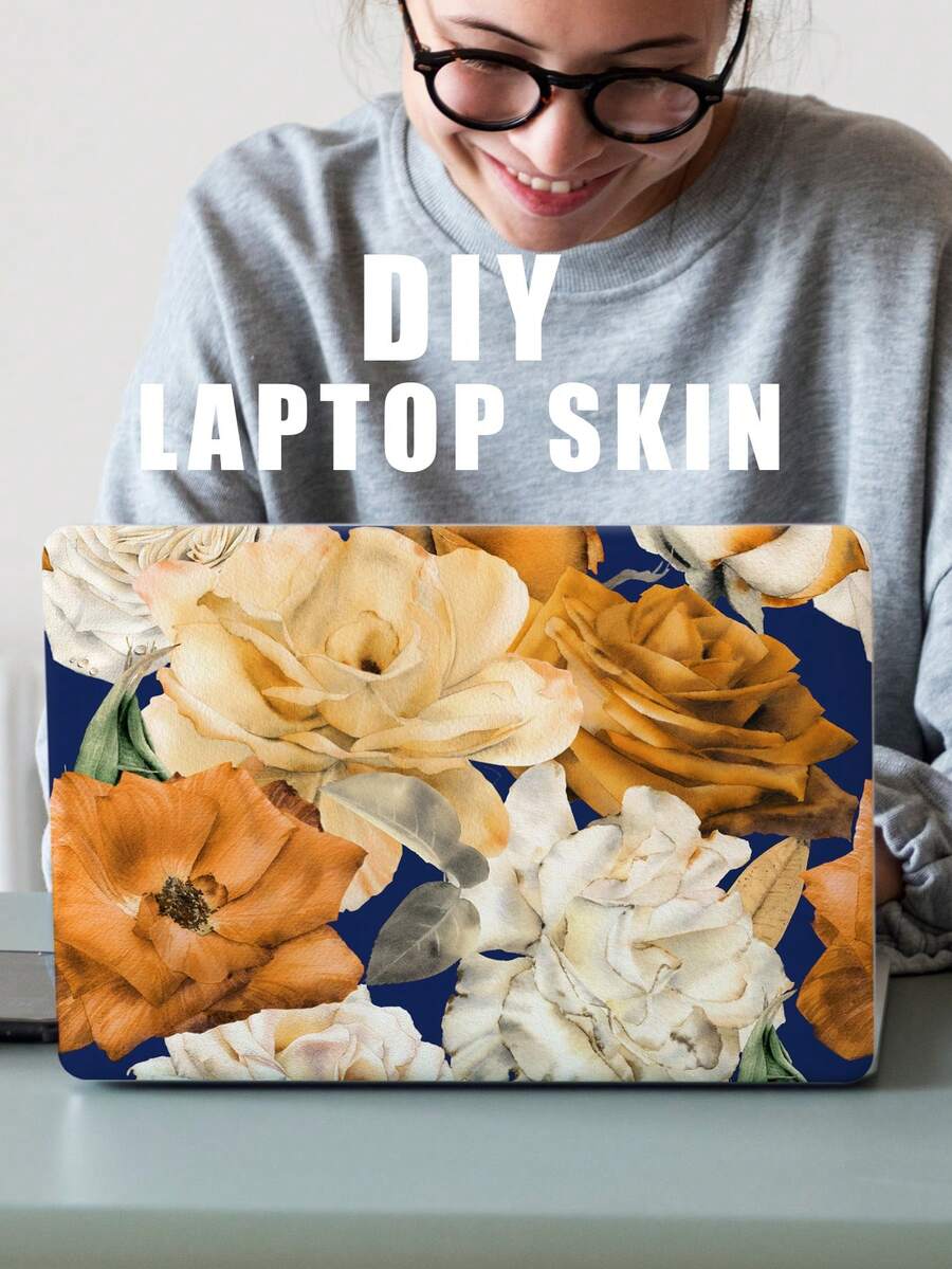 1pc Light-colored Floral Pattern 15-inch Laptop Diy Skin Sticker - Multicolor - View 1