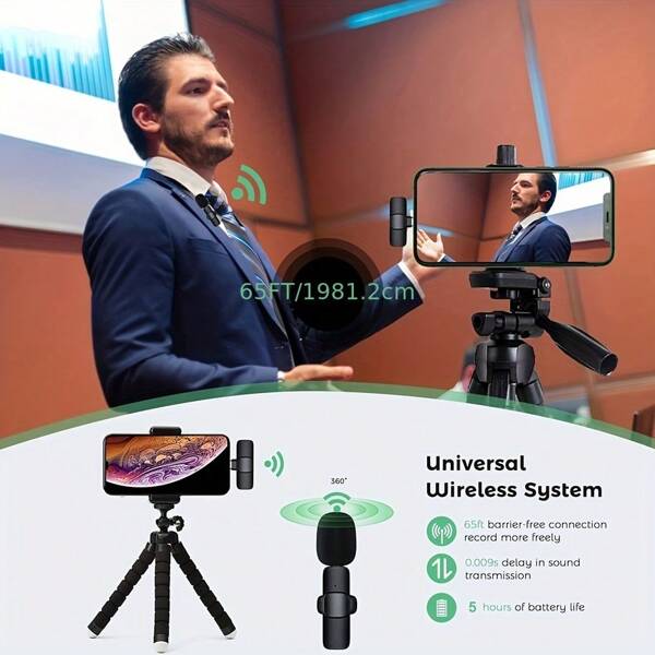 1 Set Wireless Collar Microphone With Ios Interface, 2 Microphones With