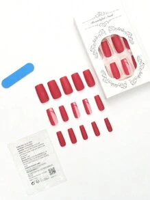 24入組新款壓克力指甲片套裝，高級霧面亮紅條紋新年指甲，專為女孩而設。配有1個指甲文件和1個果凍膠。 - 棕色 - 查看 4