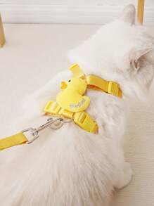 1pc Breathable Cartoon Duck Print Adjustable Chest Strap & 1pc150CM Nylon Leash Harness, Suitable For Cats & Small Dogs, Indoor & Outdoor, All Seasons
