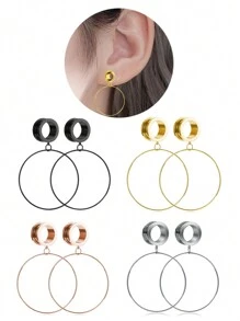 CIZME 2Pcs/Pair Stainless Steel Screw Ear Tunnels Large Hoop Dangle Ear Plugs Expander 4-20mm Gauges For Ears Stretcher Piercing(Silver/Gold/Black/Rose Gold) - Multicolor - View 1