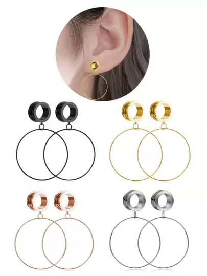 CIZME 2 st/par rostfritt stål skruv öratunnlar Stor båge dinglar öronproppar Expander 4-20 mm mätare för öron bårpiercing (silver/guld/svart/roséguld)