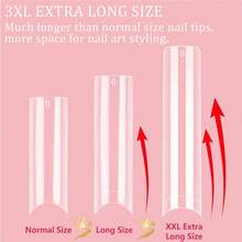 240入組透明亮面方形指甲貼片,不同造型長款尖形亮面膠指甲貼片,半覆蓋式假指甲,適用於沙龍和diy法式abs指甲貼片 - 無色 - 查看 6