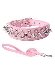 Large Pet Dog Collar With Anti-bite Rivets, Pu Leather Collar For Pitbulls And Bull Terriers - Pink - View 1