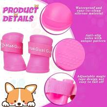 4入組,寵物狗雨靴,防水矽膠狗鞋,防滑靴,適用於小型,中型和大型狗貓,適用於雨天,出門必備寵物用品 - 粉色 - 查看 2