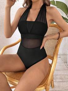 Traje de baño triángulo con cuello colgante para mujer - Negro - Ver 2